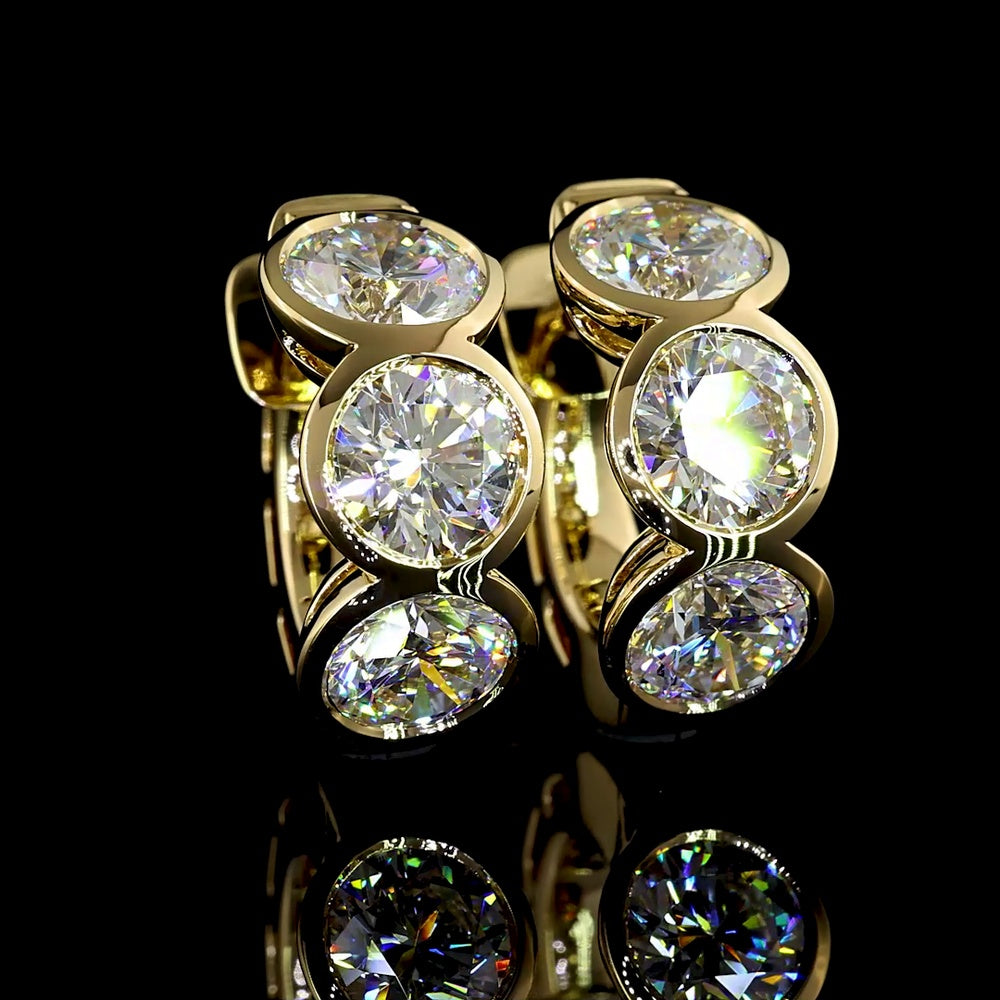 14K Yellow Gold Huggie Earrings with Bezel Set Round Lab Diamonds - 5.07 Carats Total Diamond Weight - Covaloro Fine Jewelry