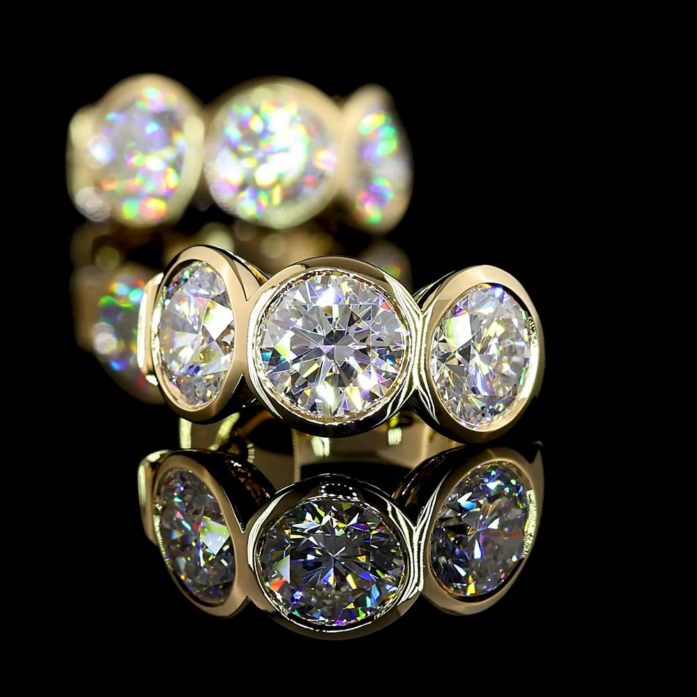 14K Yellow Gold Huggie Earrings with Bezel Set Round Lab Diamonds - 5.07 Carats Total Diamond Weight - Covaloro Fine Jewelry