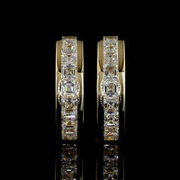 14K Yellow Gold Huggie Earrings with Channel Set Asscher Cut Lab Diamonds - 1.58 Carats Total Diamond Weight (E-F Color, VS Clarity) - Covaloro Fine Jewelry
