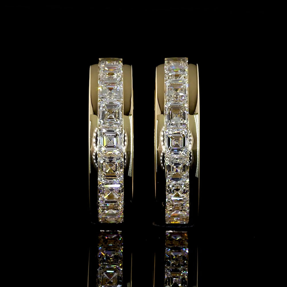 14K Yellow Gold Huggie Earrings with Channel Set Asscher Cut Lab Diamonds - 1.58 Carats Total Diamond Weight (E-F Color, VS Clarity) - Covaloro Fine Jewelry