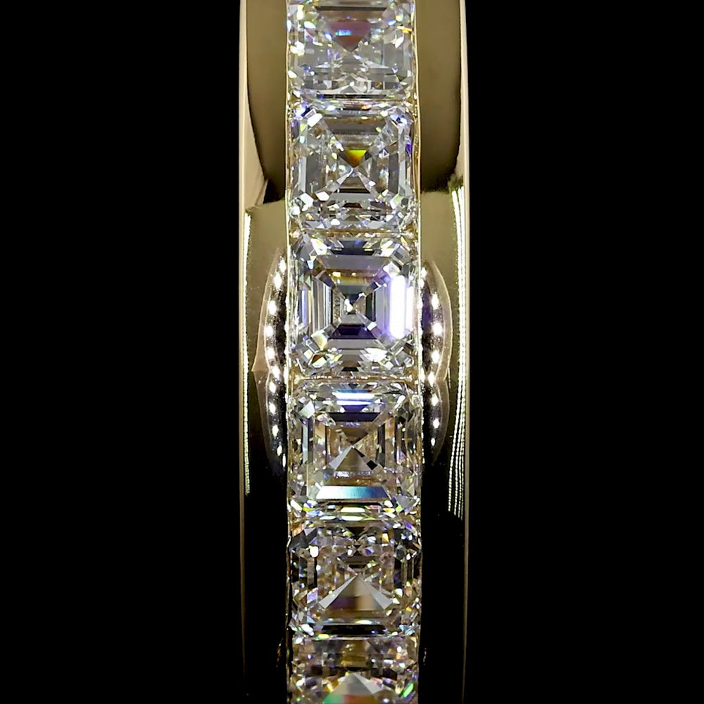 14K Yellow Gold Huggie Earrings with Channel Set Asscher Cut Lab Diamonds - 1.58 Carats Total Diamond Weight (E-F Color, VS Clarity) - Covaloro Fine Jewelry