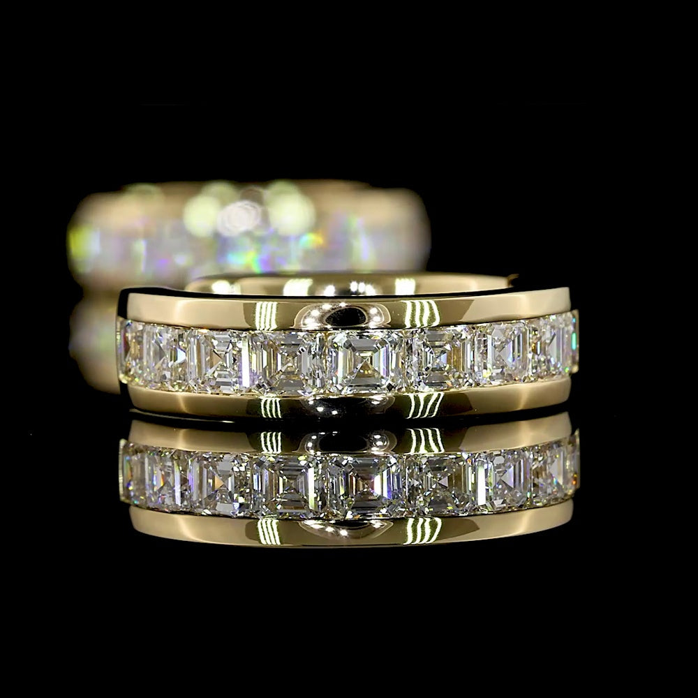 14K Yellow Gold Huggie Earrings with Channel Set Asscher Cut Lab Diamonds - 1.58 Carats Total Diamond Weight (E-F Color, VS Clarity) - Covaloro Fine Jewelry