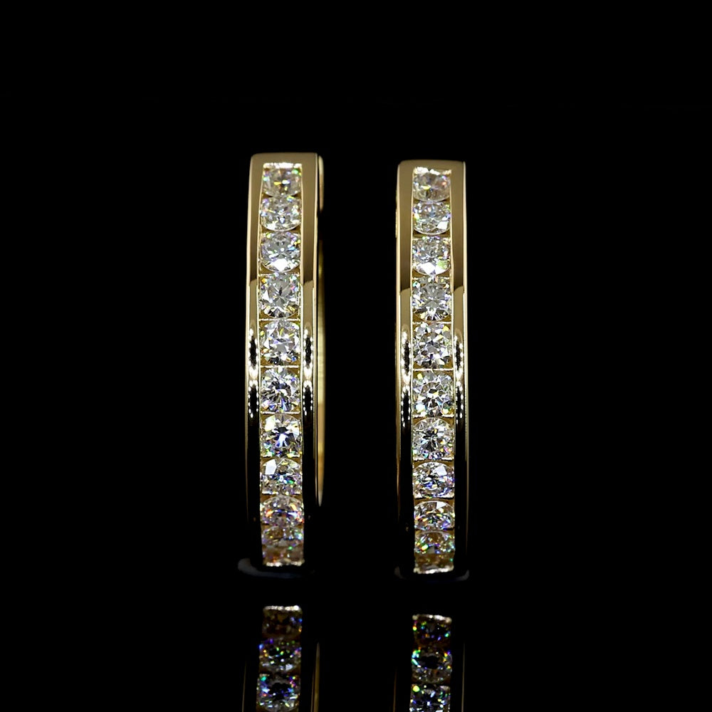 14K Yellow Gold Huggie Earrings with Channel Set Round Lab Grown Diamonds - 0.55 Carats Total Diamond Weight - Covaloro Fine Jewelry