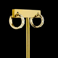 14K Yellow Gold Huggie Earrings with Emerald and Brilliant Cut Lab Diamonds - 0.82 Carat Total Diamond Weight - Covaloro Fine Jewelry