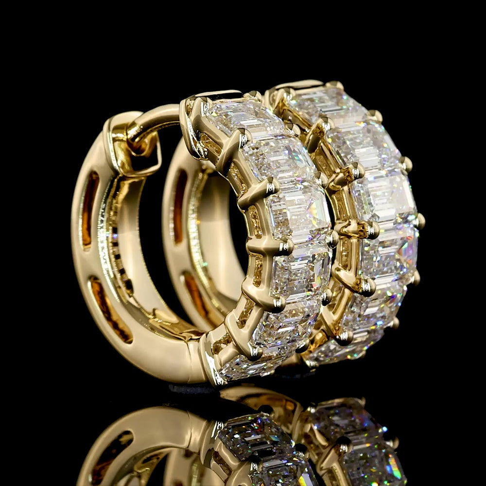 14K Yellow Gold Huggie Earrings with Emerald Cut Lab Diamonds - 12 Stones, 1.99 Carats Total Weight, E-F Color VS Clarity - Covaloro Fine Jewelry