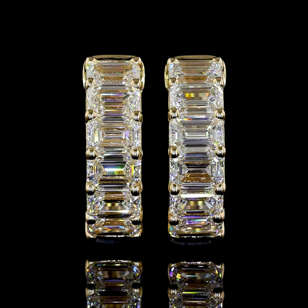 14K Yellow Gold Huggie Earrings with Emerald Cut Lab Diamonds - 12 Stones, 1.99 Carats Total Weight, E-F Color VS Clarity - Covaloro Fine Jewelry