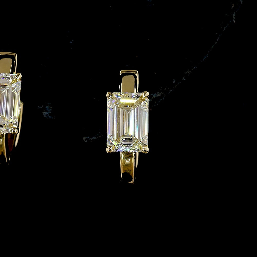 14K Yellow Gold Huggie Earrings with Emerald Cut Lab Diamonds - 2.08 Carat Total Diamond Weight, E-F Color VS1 Clarity - Covaloro Fine Jewelry