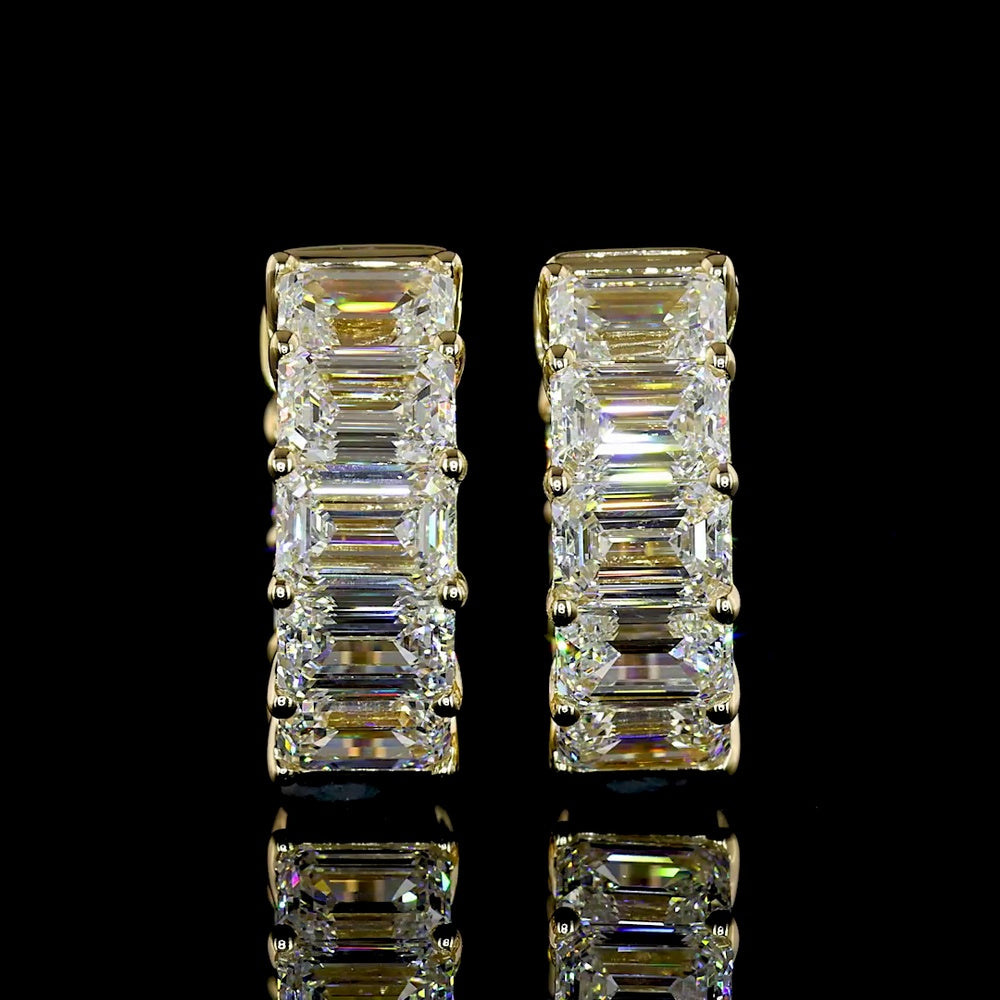 14K Yellow Gold Huggie Earrings with Emerald Cut Lab Diamonds - 5.06 Carat Total Weight, E-F Color, VS Clarity - Covaloro Fine Jewelry