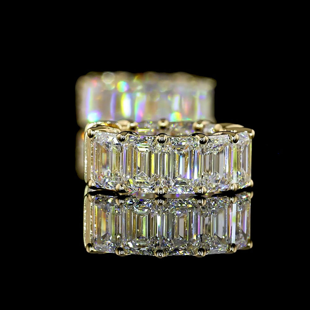 14K Yellow Gold Huggie Earrings with Emerald Cut Lab Diamonds - 5.06 Carat Total Weight, E-F Color, VS Clarity - Covaloro Fine Jewelry