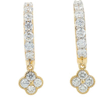 14K Yellow Gold Huggie Earrings with Flower Drop Lab Grown Diamonds - 2.00 Carat Total Diamond Weight