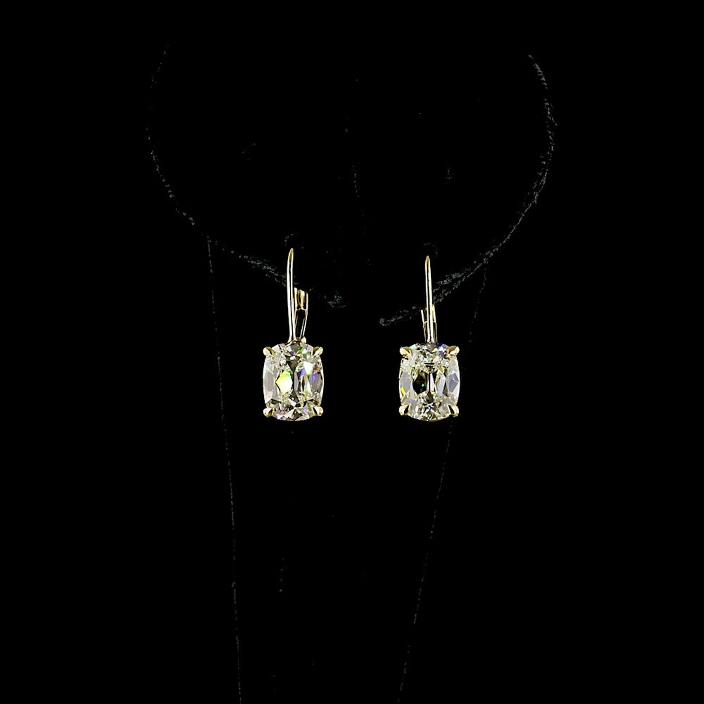 14K Yellow Gold Huggie Earrings with GIA Certified Antique Cushion Cut Lab-Grown Diamonds - 4.23 Carat Total Diamond Weight - Covaloro Fine Jewelry