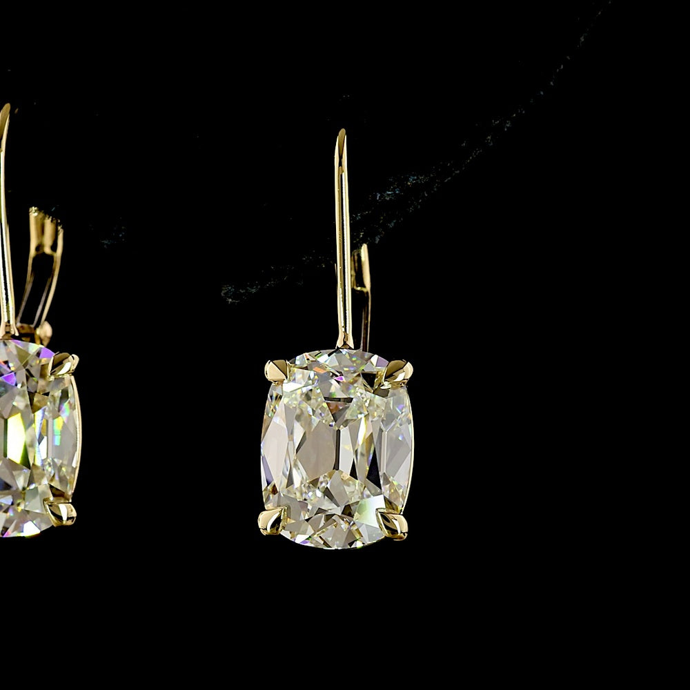 14K Yellow Gold Huggie Earrings with GIA Certified Antique Cushion Cut Lab-Grown Diamonds - 4.23 Carat Total Diamond Weight - Covaloro Fine Jewelry