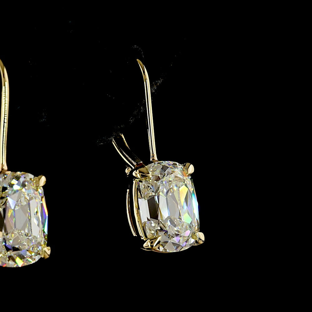 14K Yellow Gold Huggie Earrings with GIA Certified Antique Cushion Cut Lab-Grown Diamonds - 4.23 Carat Total Diamond Weight - Covaloro Fine Jewelry