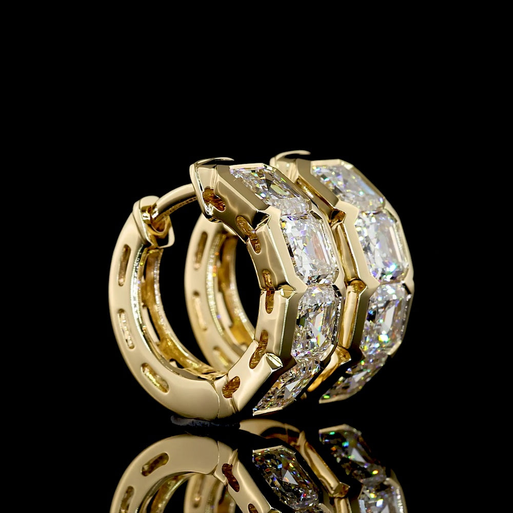14K Yellow Gold Huggie Earrings with Half-Bezel Set Asscher Cut Lab Diamonds - 3.08 Carats Total Diamond Weight - Covaloro Fine Jewelry