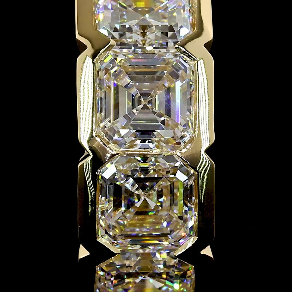 14K Yellow Gold Huggie Earrings with Half-Bezel Set Asscher Cut Lab Diamonds - 3.08 Carats Total Diamond Weight - Covaloro Fine Jewelry