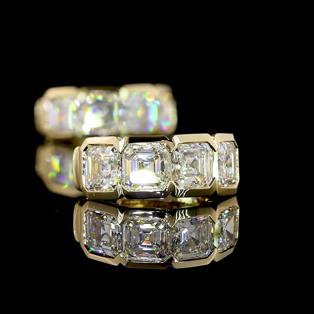 14K Yellow Gold Huggie Earrings with Half-Bezel Set Asscher Cut Lab Diamonds - 3.08 Carats Total Diamond Weight - Covaloro Fine Jewelry