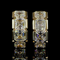 14K Yellow Gold Huggie Earrings with Half Bezel Set Asscher Cut Lab Diamonds - 5.06 Carats Total Diamond Weight - Covaloro Fine Jewelry