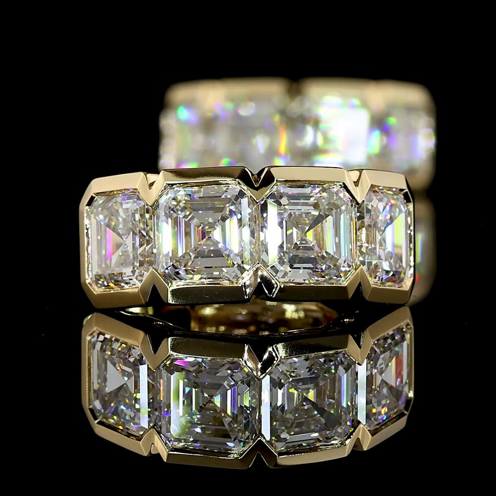 14K Yellow Gold Huggie Earrings with Half Bezel Set Asscher Cut Lab Diamonds - 5.06 Carats Total Diamond Weight - Covaloro Fine Jewelry