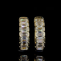 14K Yellow Gold Huggie Earrings with Half Bezel Set Emerald Cut Lab Diamonds - 1.08 Carats Total Diamond Weight - Covaloro Fine Jewelry