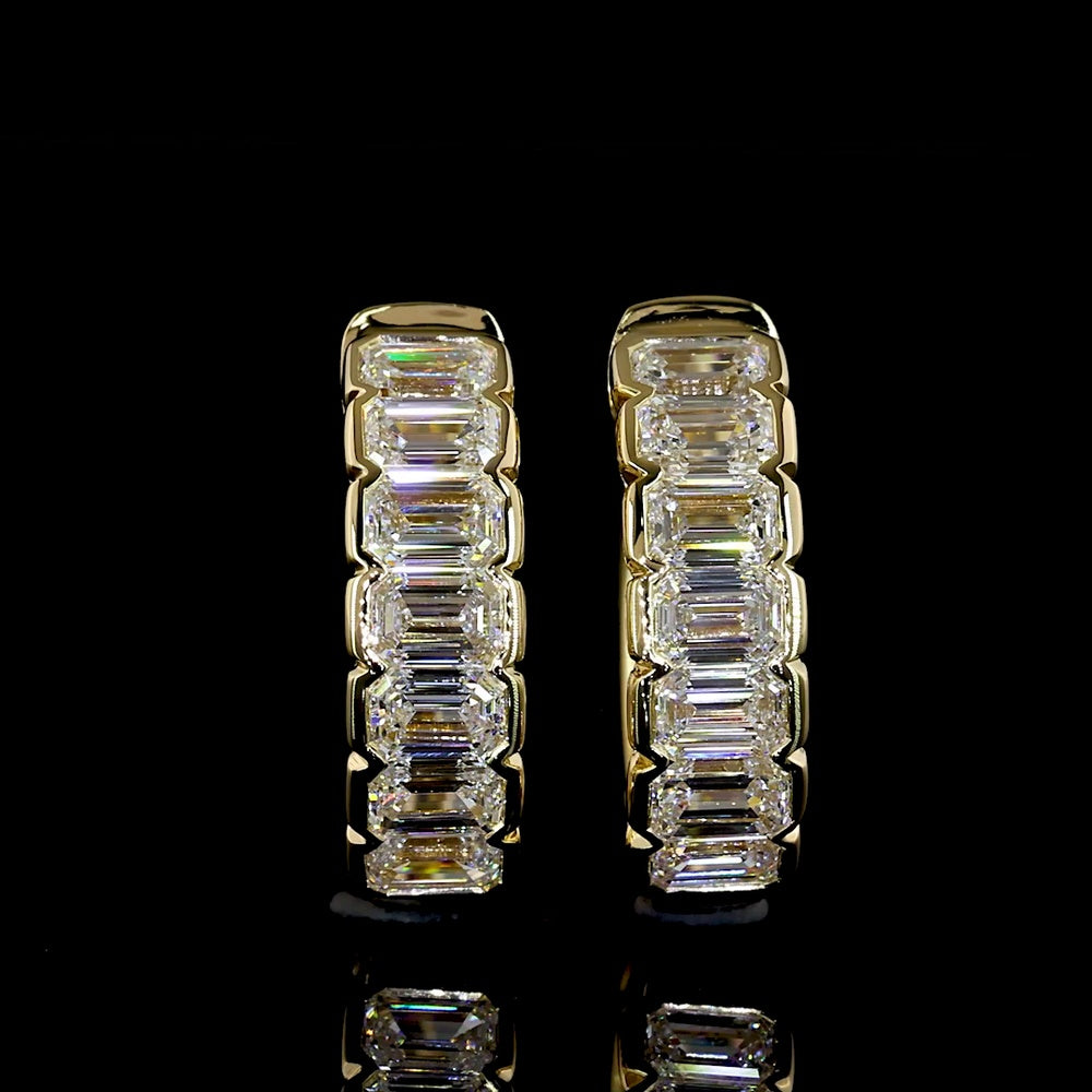 14K Yellow Gold Huggie Earrings with Half Bezel Set Emerald Cut Lab Diamonds - 1.08 Carats Total Diamond Weight - Covaloro Fine Jewelry