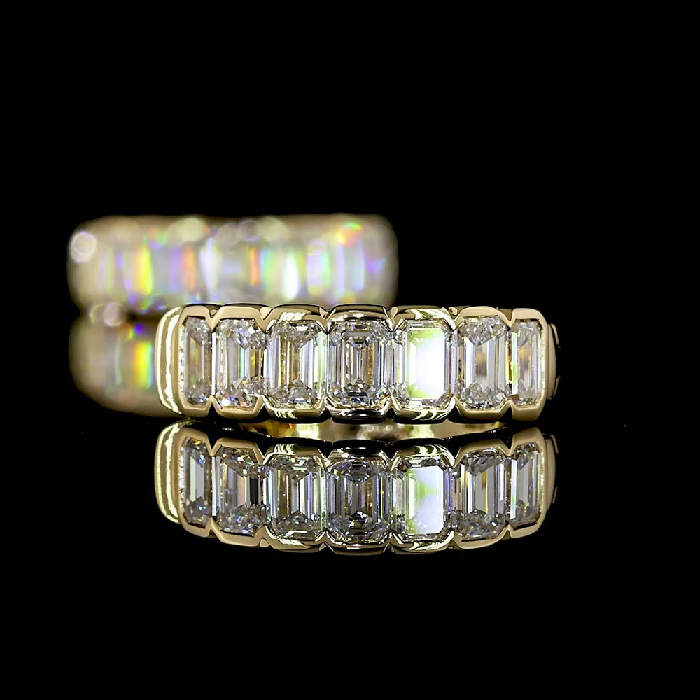 14K Yellow Gold Huggie Earrings with Half Bezel Set Emerald Cut Lab Diamonds - 1.08 Carats Total Diamond Weight - Covaloro Fine Jewelry