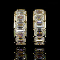 14K Yellow Gold Huggie Earrings with Half Bezel Set Emerald Cut Lab Diamonds - 2.02 Carat Total Weight, E-F Color, VS1 Clarity - Covaloro Fine Jewelry