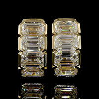 14K Yellow Gold Huggie Earrings with Half-Bezel Set Emerald Cut Lab Diamonds - 4.14 Carat Total Weight - Covaloro Fine Jewelry