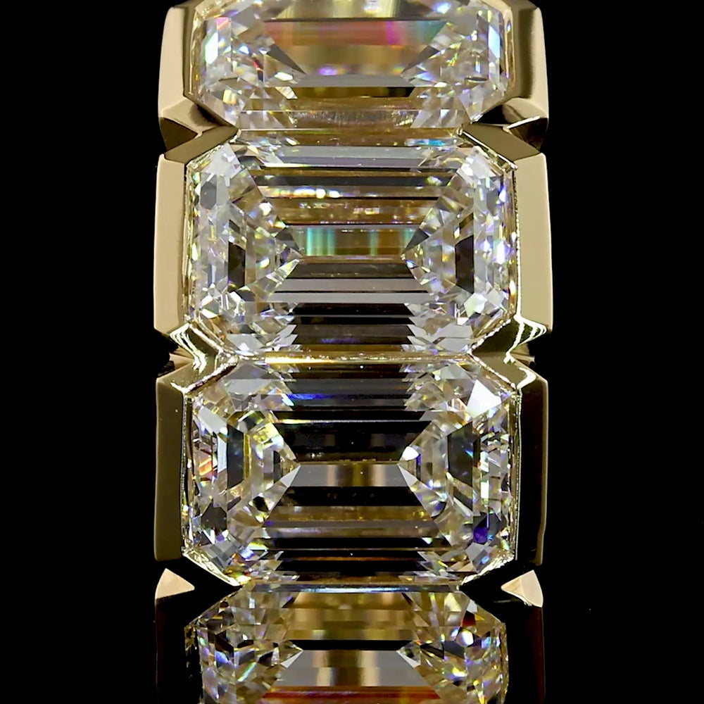 14K Yellow Gold Huggie Earrings with Half-Bezel Set Emerald Cut Lab Diamonds - 4.14 Carat Total Weight - Covaloro Fine Jewelry