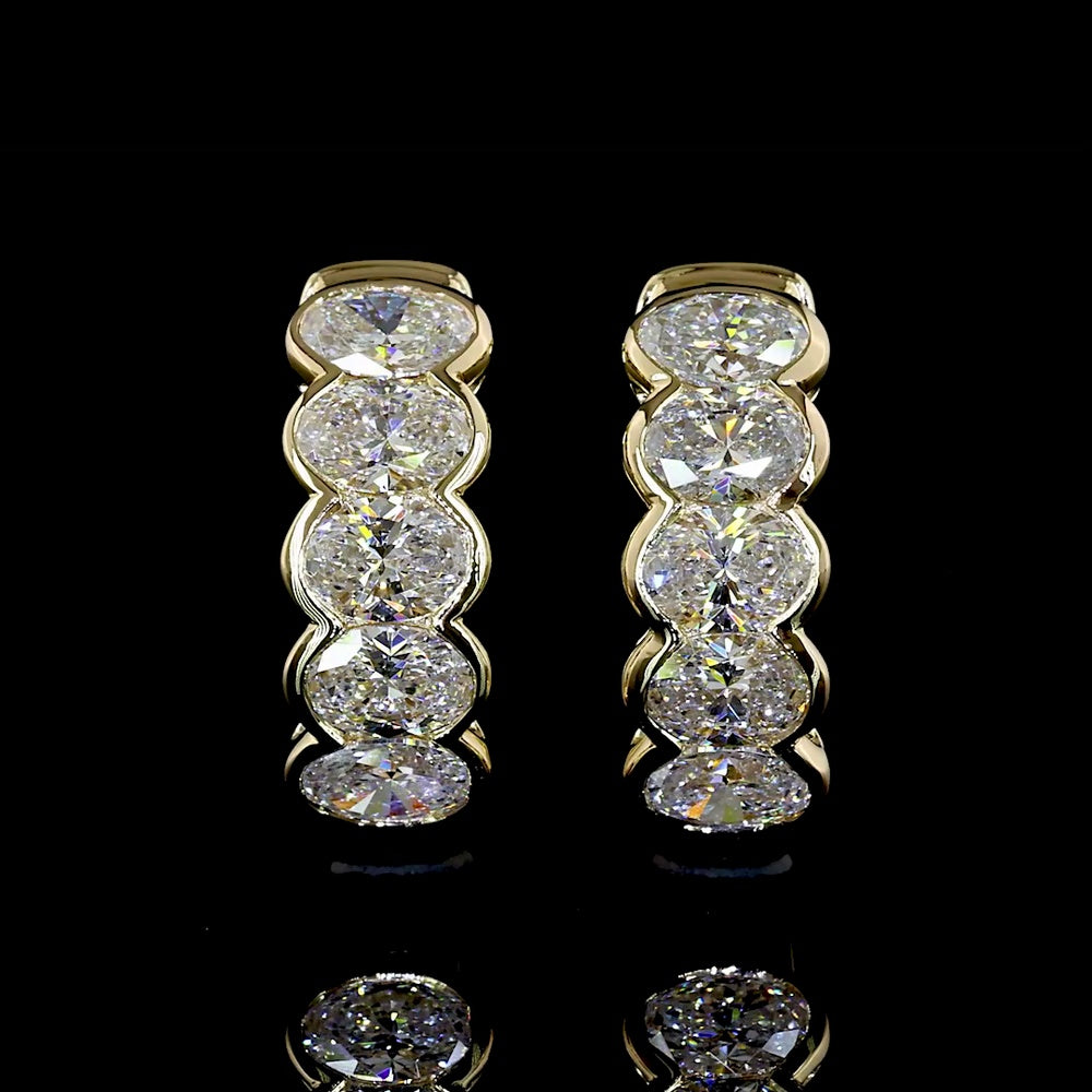 14K Yellow Gold Huggie Earrings with Half Bezel Set Oval Cut Lab Diamonds - 1.10 Carats Total Diamond Weight - Covaloro Fine Jewelry