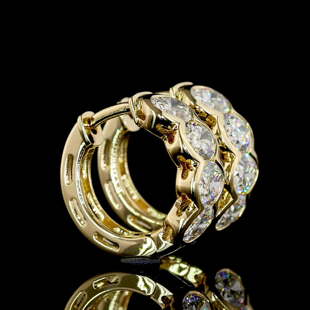 14K Yellow Gold Huggie Earrings with Half Bezel Set Oval Cut Lab Diamonds - 2.09 Carat Total Weight - Covaloro Fine Jewelry