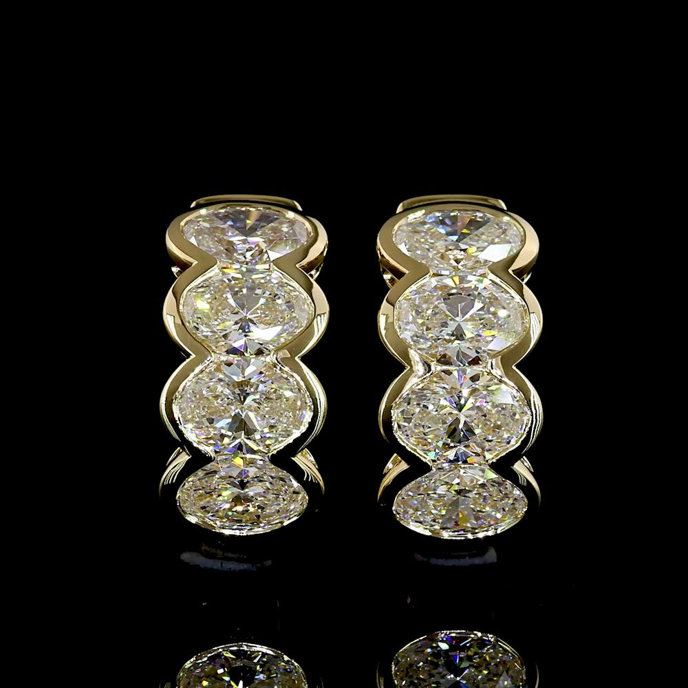 14K Yellow Gold Huggie Earrings with Half Bezel Set Oval Cut Lab Diamonds - 2.09 Carat Total Weight - Covaloro Fine Jewelry