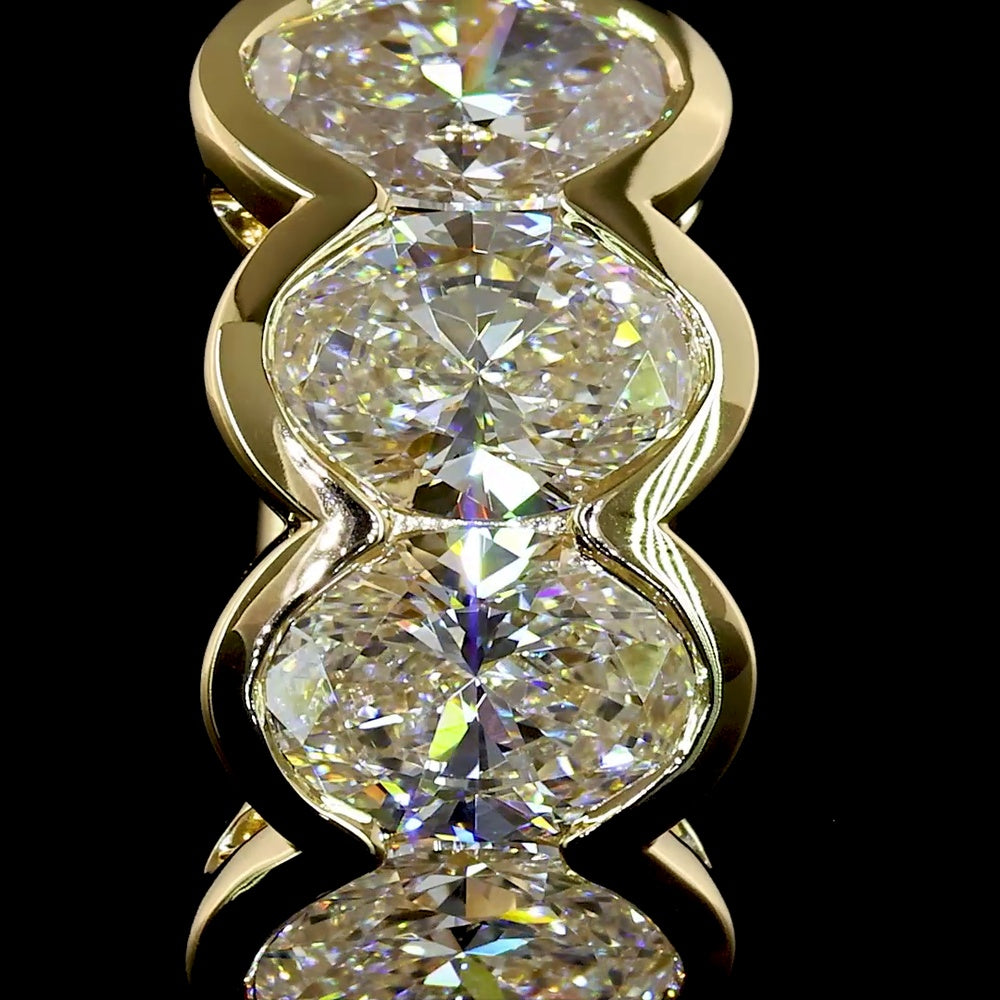 14K Yellow Gold Huggie Earrings with Half Bezel Set Oval Cut Lab Diamonds - 2.09 Carat Total Weight - Covaloro Fine Jewelry
