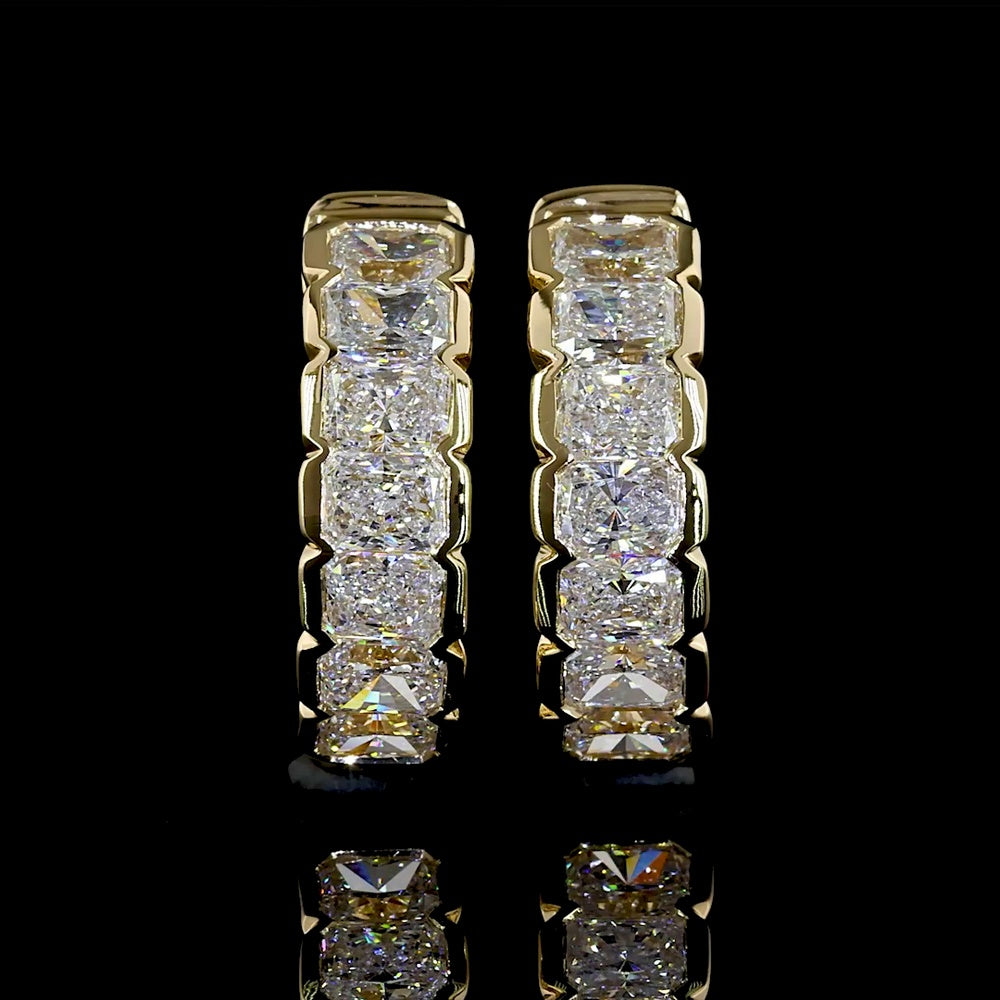 14K Yellow Gold Huggie Earrings with Half-Bezel Set Radiant Cut Lab Diamonds - 1.05 Carats Total Diamond Weight - Covaloro Fine Jewelry