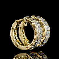 14K Yellow Gold Huggie Earrings with Half Bezel Set Radiant Cut Lab Diamonds - 2.16 Carat Total Diamond Weight - Covaloro Fine Jewelry