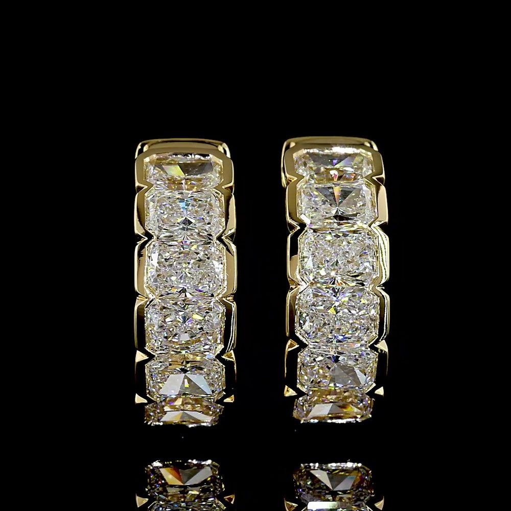 14K Yellow Gold Huggie Earrings with Half Bezel Set Radiant Cut Lab Diamonds - 2.16 Carat Total Diamond Weight - Covaloro Fine Jewelry