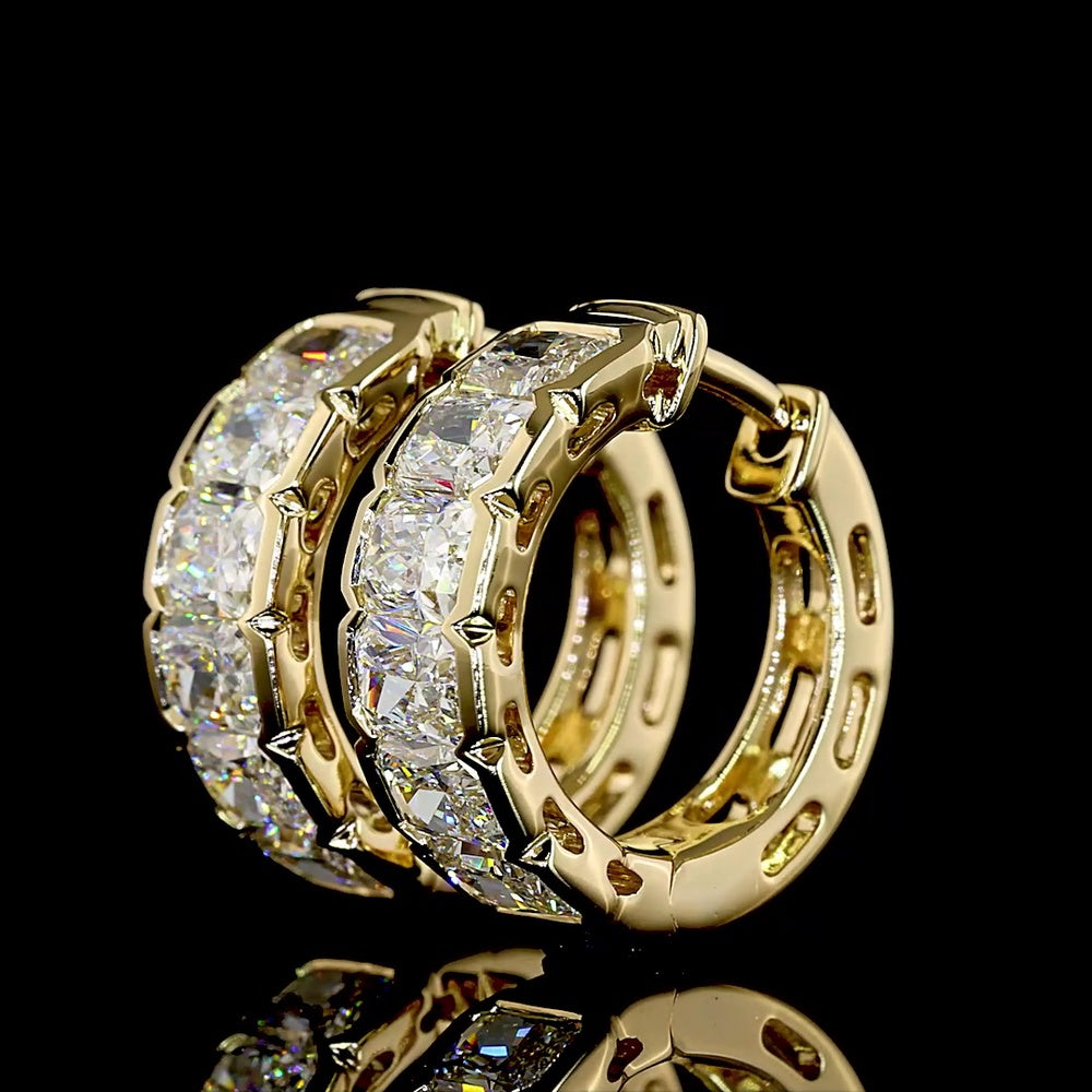 14K Yellow Gold Huggie Earrings with Half Bezel Set Radiant Cut Lab Diamonds - 2.16 Carat Total Diamond Weight - Covaloro Fine Jewelry