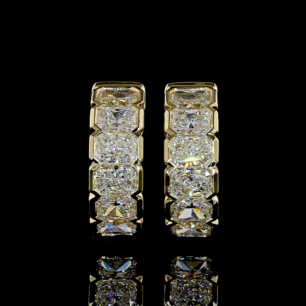 14K Yellow Gold Huggie Earrings with Half Bezel Set Radiant Cut Natural Diamonds - 1.98 Carat Total Diamond Weight - Covaloro Fine Jewelry