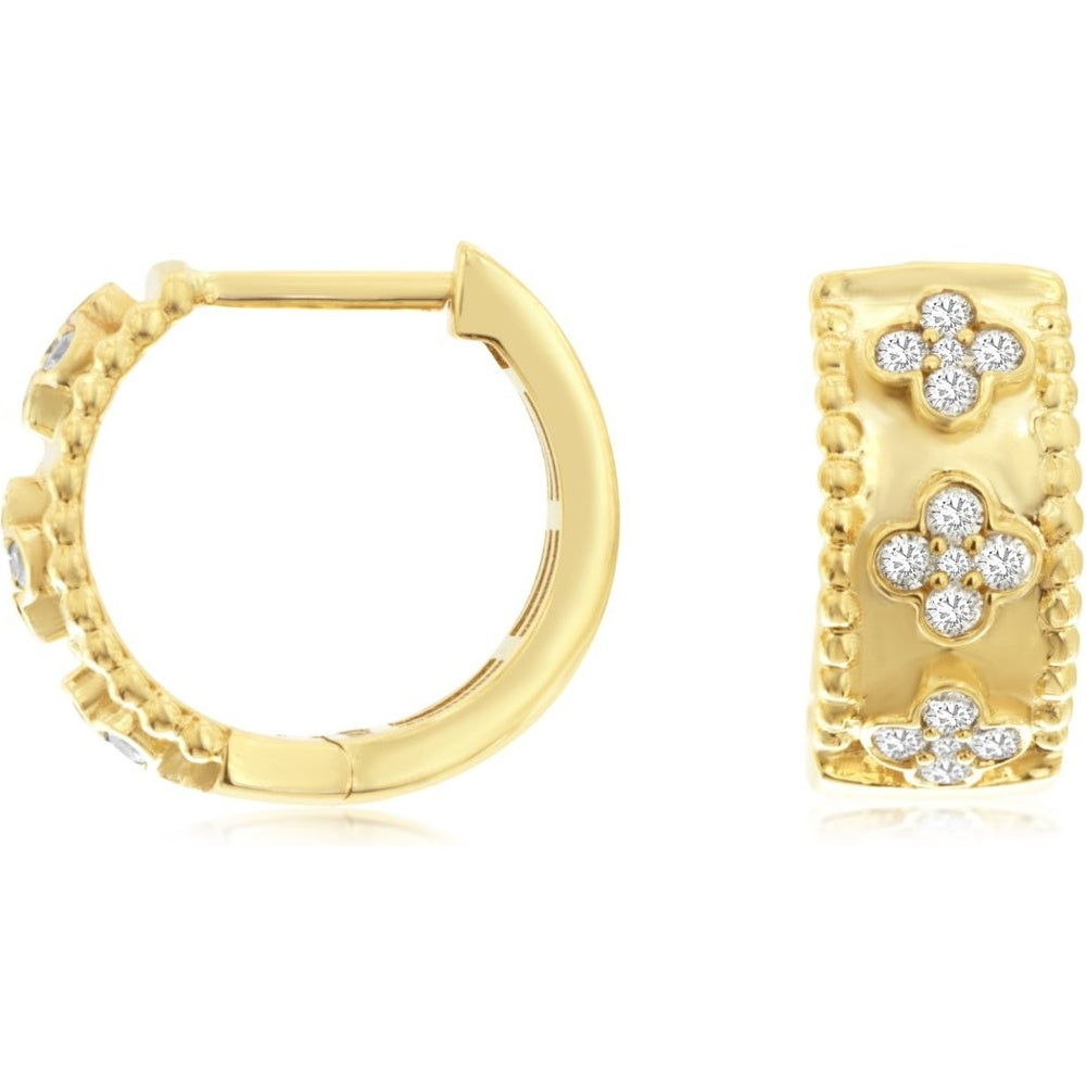 14K Yellow Gold Huggie Earrings with Milgrain Detail and Round Brilliant Diamond Clusters - 0.25 Carat Total Diamond Weight - Royal Jewelry