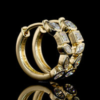 14K Yellow Gold Huggie Earrings with Mixed Princess, Marquise, Pear, and Round Lab Diamonds - 0.88 Carats Total Diamond Weight - Covaloro Fine Jewelry