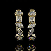 14K Yellow Gold Huggie Earrings with Mixed Princess, Marquise, Pear, and Round Lab Diamonds - 0.88 Carats Total Diamond Weight - Covaloro Fine Jewelry