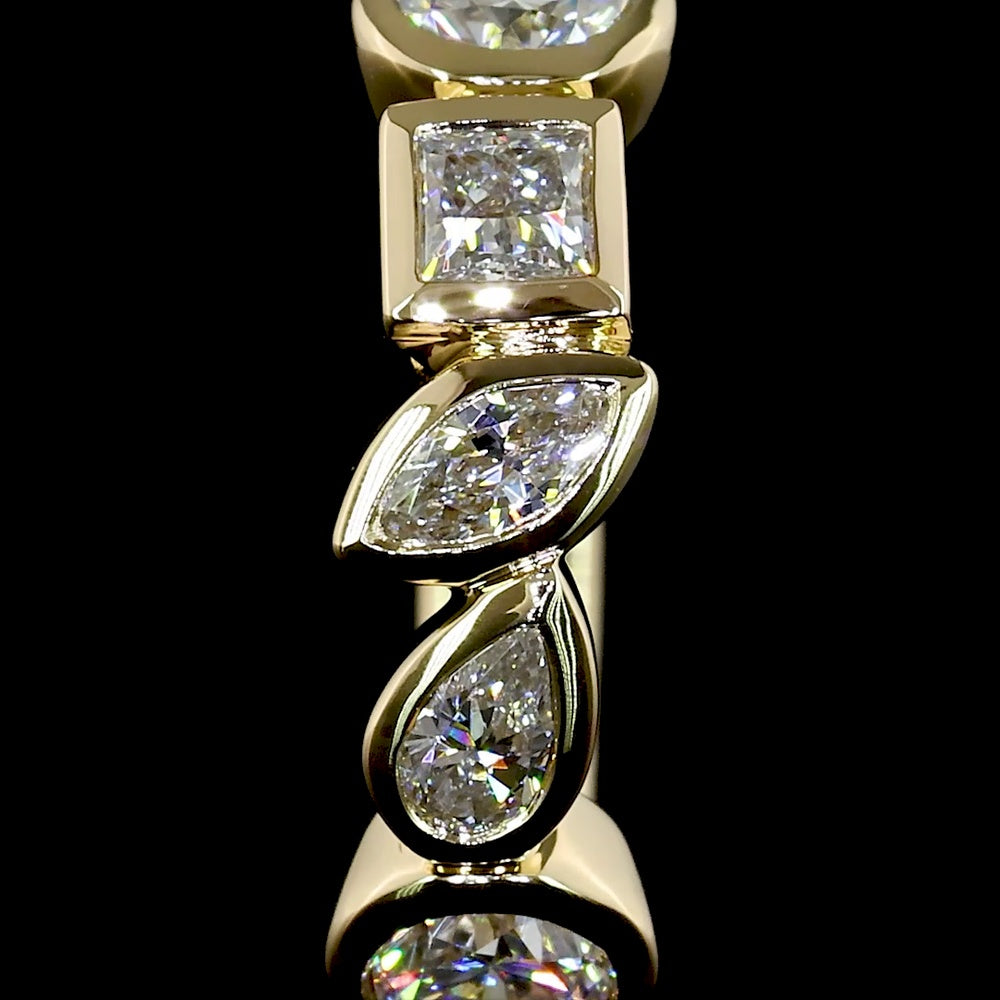 14K Yellow Gold Huggie Earrings with Mixed Princess, Marquise, Pear, and Round Lab Diamonds - 0.88 Carats Total Diamond Weight - Covaloro Fine Jewelry
