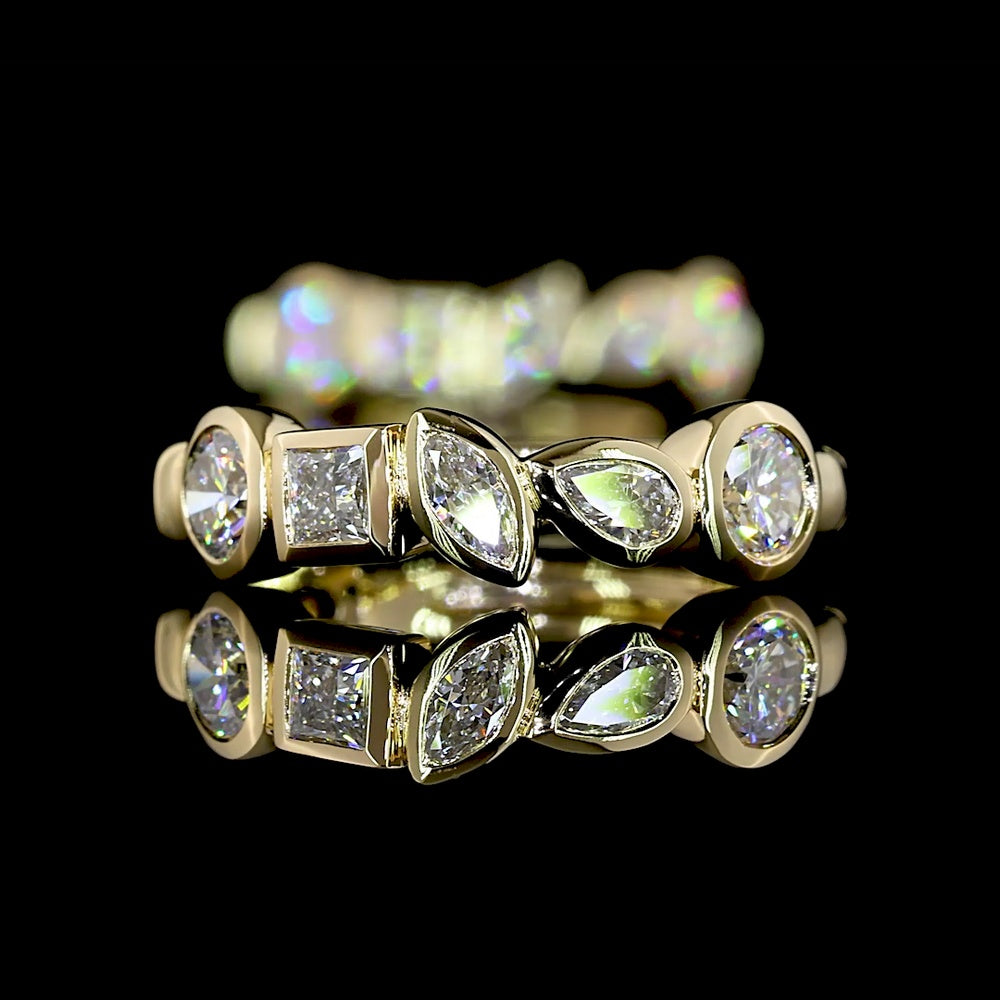 14K Yellow Gold Huggie Earrings with Mixed Princess, Marquise, Pear, and Round Lab Diamonds - 0.88 Carats Total Diamond Weight - Covaloro Fine Jewelry