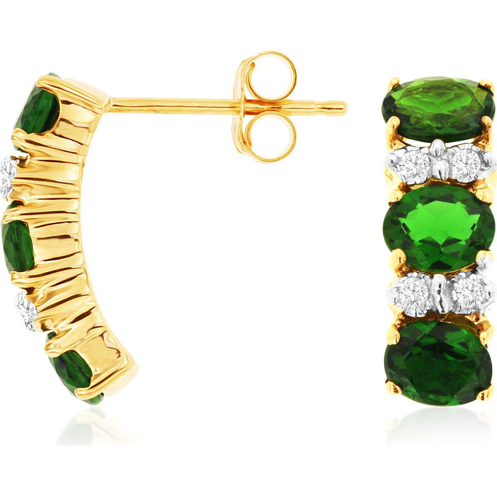 14K Yellow Gold Huggie Earrings with Oval Russalite and Round Diamond Accents - 2.60 Carat Total Russalite Weight and 0.12 Carat Total Diamond Weight - Royal Jewelry