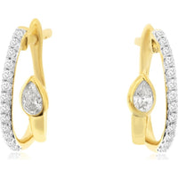 14K Yellow Gold Huggie Earrings with Pear Shaped Center Diamonds and Round Diamond Hoop Accents - 0.40 Carat Total Diamond Weight - Royal Jewelry