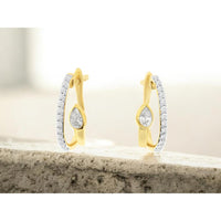 14K Yellow Gold Huggie Earrings with Pear Shaped Center Diamonds and Round Diamond Hoop Accents - 0.40 Carat Total Diamond Weight - Royal Jewelry