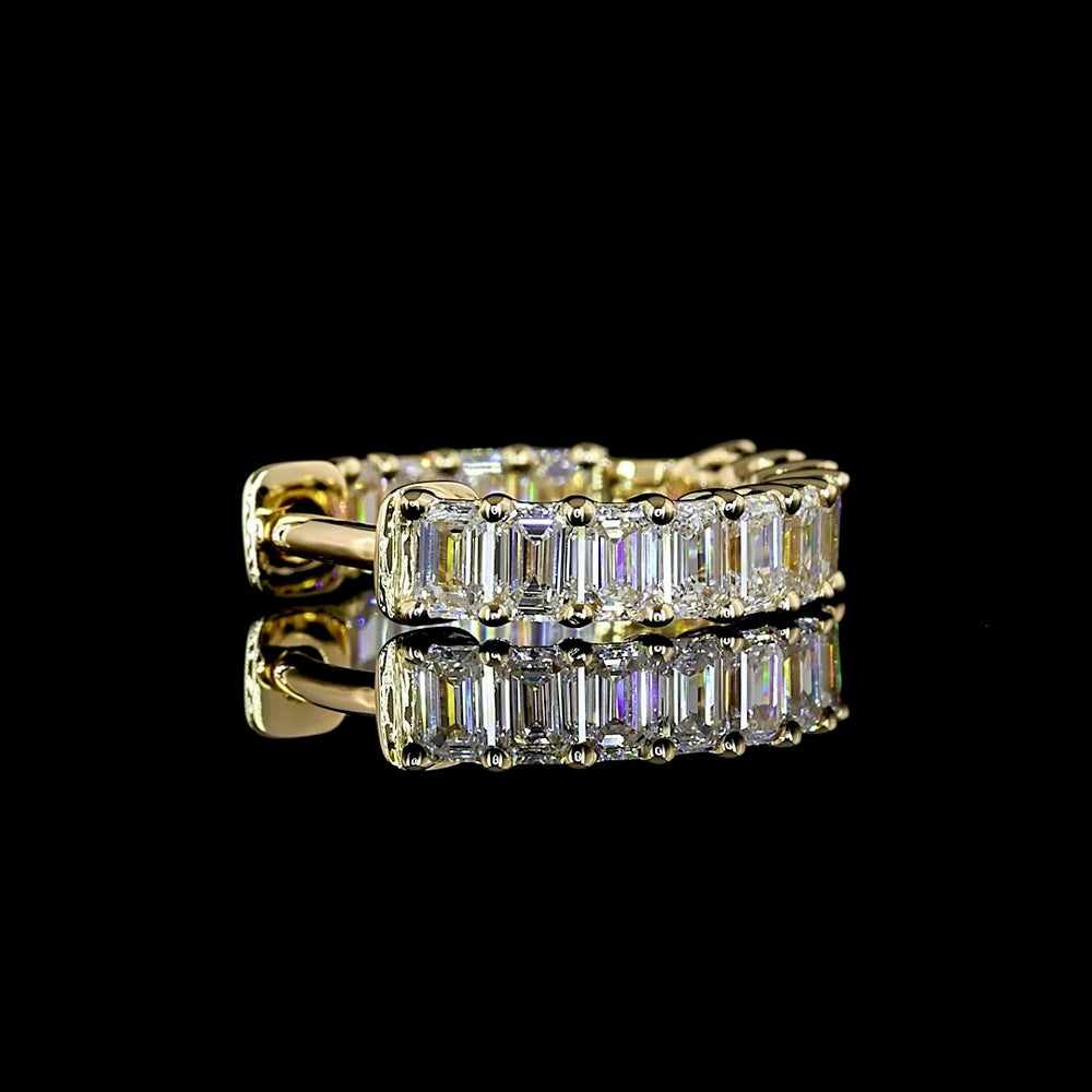 14K Yellow Gold Huggie Earrings with Prong Set Emerald Cut Lab Diamonds - 1.50 Carats Total Diamond Weight - Covaloro Fine Jewelry
