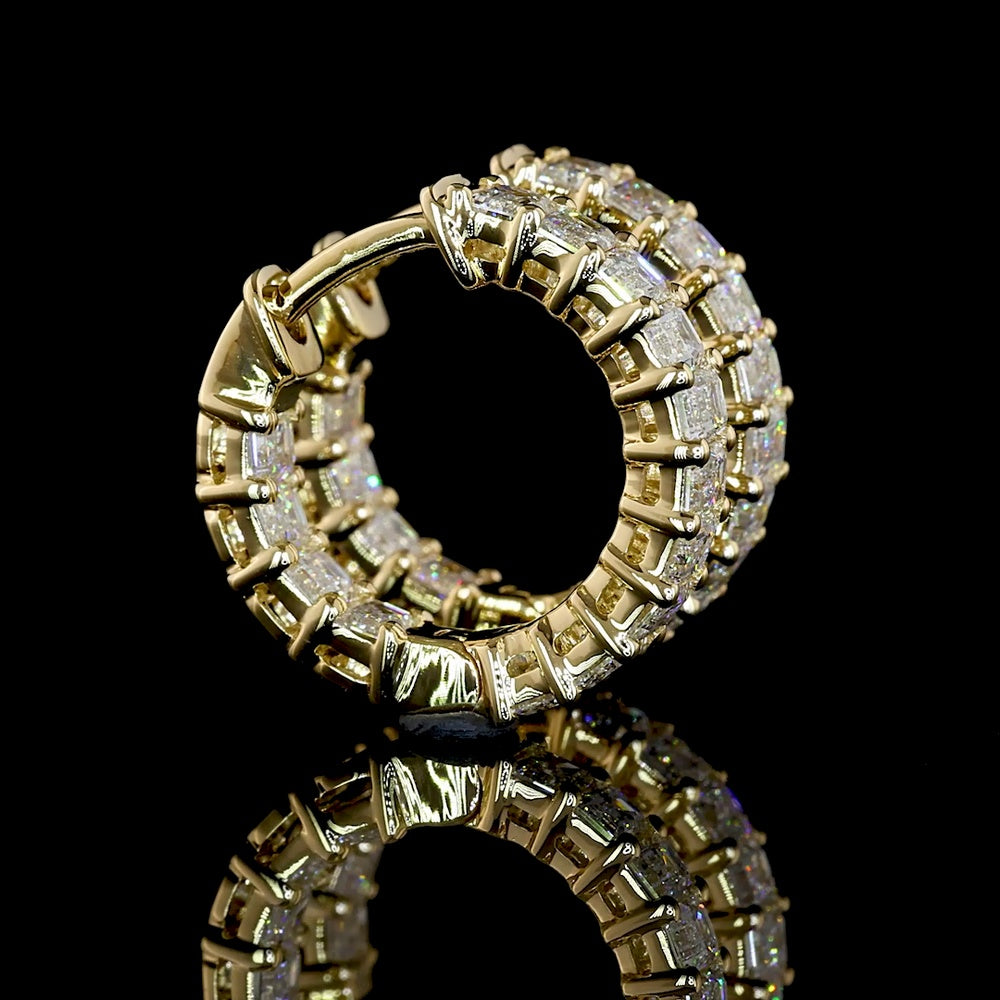 14K Yellow Gold Huggie Earrings with Prong-Set Emerald Cut Lab Diamonds - 1.54 Carats Total Diamond Weight - Covaloro Fine Jewelry