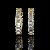 14K Yellow Gold Huggie Earrings with Prong-Set Emerald Cut Lab Diamonds - 1.54 Carats Total Diamond Weight - Covaloro Fine Jewelry