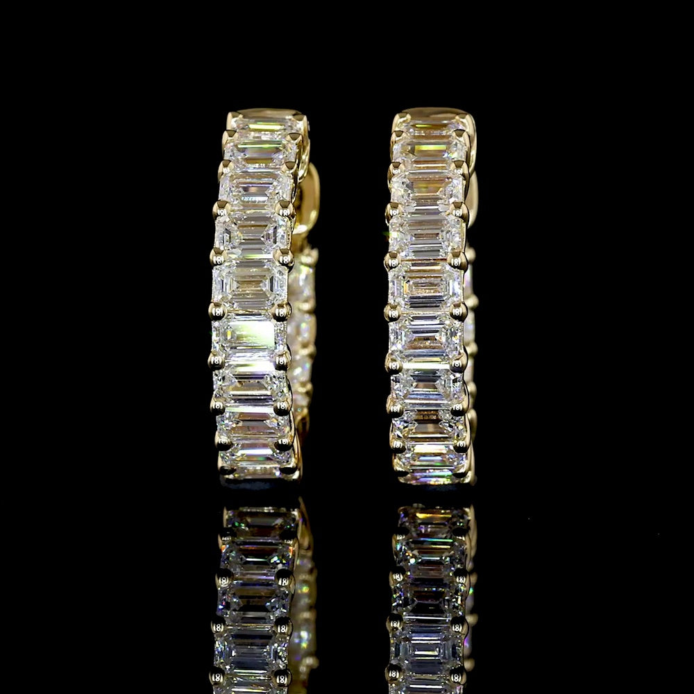 14K Yellow Gold Huggie Earrings with Prong-Set Emerald Cut Lab Diamonds - 1.54 Carats Total Diamond Weight - Covaloro Fine Jewelry
