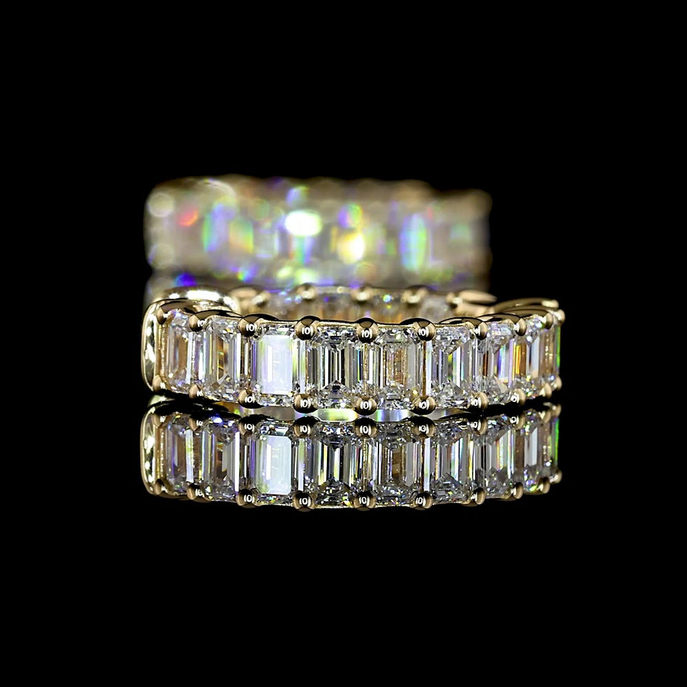 14K Yellow Gold Huggie Earrings with Prong-Set Emerald Cut Lab Diamonds - 1.54 Carats Total Diamond Weight - Covaloro Fine Jewelry